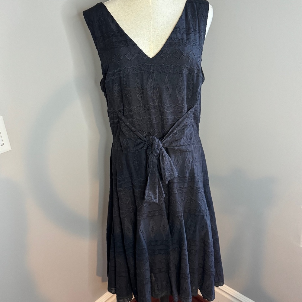 Rebecca Taylor Sleeveless Embroidered Tie Front Fit and Flair - Black - Size 10